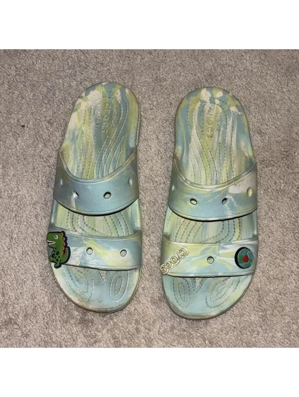 Crocs Blue Tie-Dye Slide Sandals with Charms Size 7-9